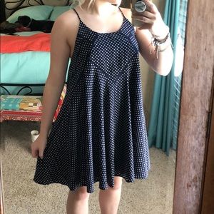 Blue and white polka dot dress